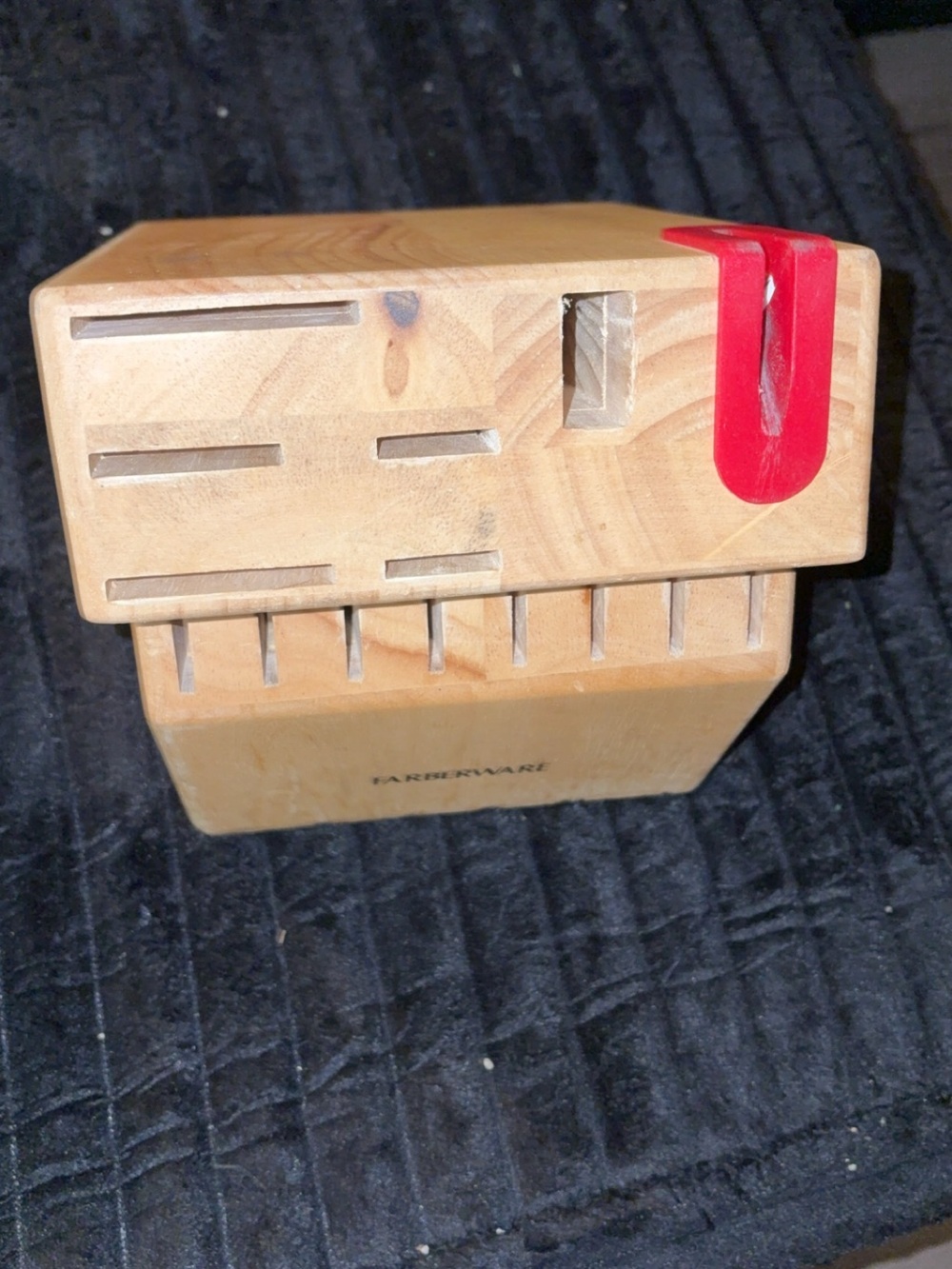 Wood Knife Block with Red Plastic Knife Guard